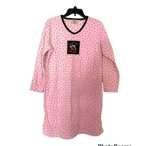 Vintage Coffee Talk Pinup Polka Dot Cherry Pajama Dress Nightgown Pink Black S